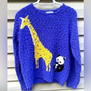 Vtg RARE Y2K Women's L Purple popcorn sweater Animal Print